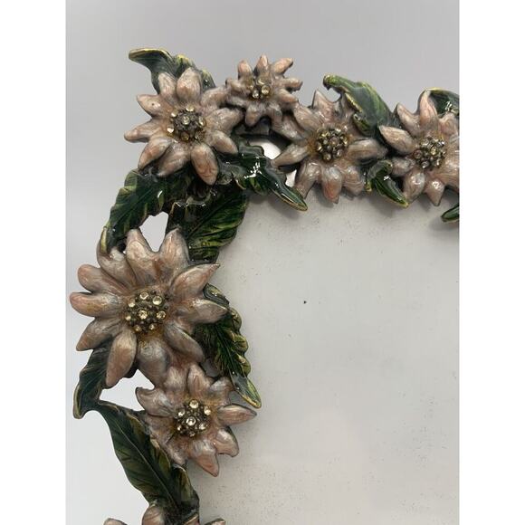 Vintage Metal Enamel Blue Rhinestones & Flowers Photo Frame Easel Holds 4X6” - Picture 6 of 6